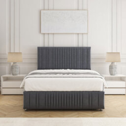 Bsspoke Rosie Divan Bed Set Steel Plush Velvet 24Inch Headboard & Footboard Mattress & No Drawers Double King 3Ft 4Ft 6Ft