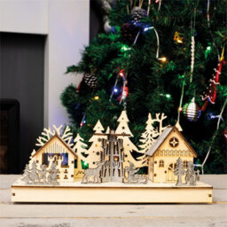 Netagon Christmas Battery Powered Wooden Light Up Festive Scene Ornament