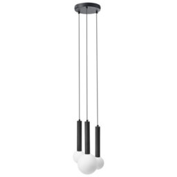 Wyld And Coco Lumina Three-Light Pendant Lamp - Black Metal Frame With Glass Shades, Adjustable Drop For Dining And Living Rooms - thumbnail 1