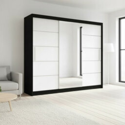 Alba Sliding Door Wardrobe Stylish Modern Storage With Mirror Body Black Front White - thumbnail 1