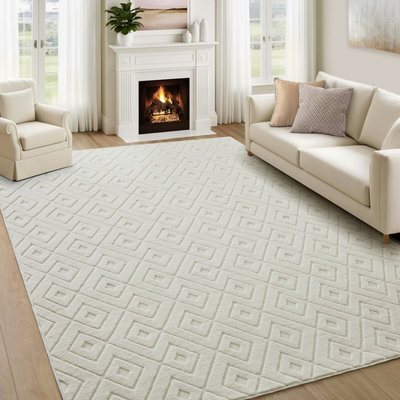 Bedlooms Cream High Low Pile Rug 160X230Cm, Soft Thick Piles, Zig Zag Pattern, Modern Area Rugs And Living Room Rug - image 1