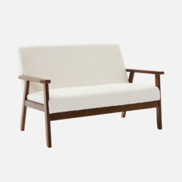 Sweeek - 2-Seater Scandi-Style Sofa In Boucle Light Walnut Stained Legs Isak Boucle Off-White Boucle 114X69.5X73 Cm