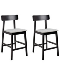 Wyld and Coco Set Of 2 Retro Rubberwood Bar Stools In Black Frame With Grey Polyester Seats, 92Cm High - thumbnail 3