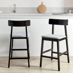 Wyld and Coco Set Of 2 Retro Rubberwood Bar Stools In Black Frame With Grey Polyester Seats, 92Cm High - thumbnail 2