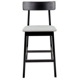 Wyld and Coco Set Of 2 Retro Rubberwood Bar Stools In Black Frame With Grey Polyester Seats, 92Cm High - thumbnail 1