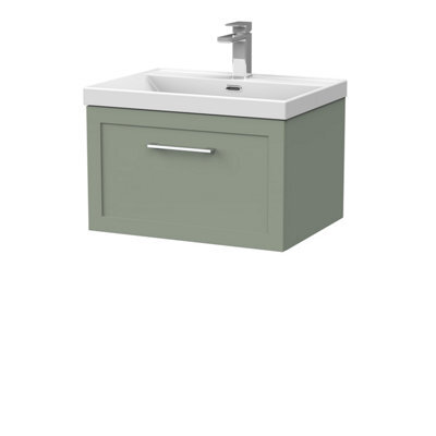 Balterley Stonnall Traditional Wall Hung 1 Drawer Vanity Unit With Thin-Edge Ceramic Basin, 600mm, Reed Green - image 1
