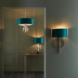 Antique Silver Ceiling Pendant Light & Teal Satin Shade - 3 Bulb Hanging Fitting - thumbnail 3