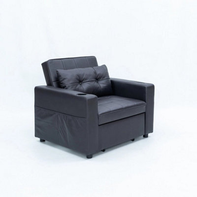Linen/faux Leather Sofa Bed - Single Recliner Armchair Sofa Bed  Black Faux Leather, Single Bed - image 1