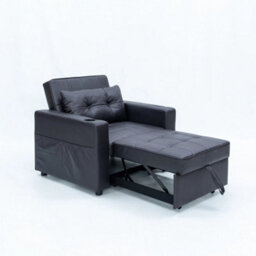 Linen/faux Leather Sofa Bed - Single Recliner Armchair Sofa Bed  Black Faux Leather, Single Bed - thumbnail 3