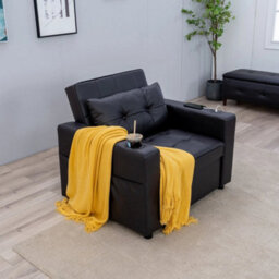 Linen/faux Leather Sofa Bed - Single Recliner Armchair Sofa Bed  Black Faux Leather, Single Bed - thumbnail 4
