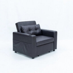 Linen/faux Leather Sofa Bed - Single Recliner Armchair Sofa Bed  Black Faux Leather, Single Bed
