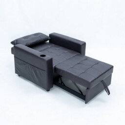 Linen/faux Leather Sofa Bed - Single Recliner Armchair Sofa Bed  Black Faux Leather, Single Bed - thumbnail 2