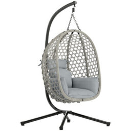 Outsunny Hanging Egg Chair, Rattan Swing Chair With Stand, Light Grey - thumbnail 2