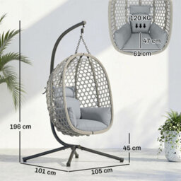 Outsunny Hanging Egg Chair, Rattan Swing Chair With Stand, Light Grey - thumbnail 3