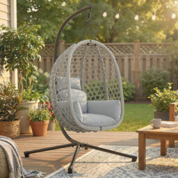 Outsunny Hanging Egg Chair, Rattan Swing Chair With Stand, Light Grey