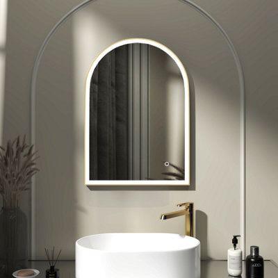Royal Bathrooms Venice 500 X 700mm Brushed Brass Frontlit Arched Framed Led Illuminated Bathroom Mirror With Touch Sensor - image 1