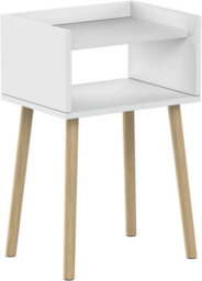 White Bedside Table Nightstand Tall Wooden Side Table With Pinewood Legs And Shelf Small Modern Storage Stand H60Xl40Xw30Cm - thumbnail 6