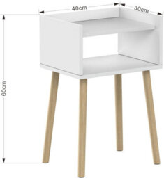 White Bedside Table Nightstand Tall Wooden Side Table With Pinewood Legs And Shelf Small Modern Storage Stand H60Xl40Xw30Cm - thumbnail 3