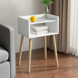 White Bedside Table Nightstand Tall Wooden Side Table With Pinewood Legs And Shelf Small Modern Storage Stand H60Xl40Xw30Cm - thumbnail 2