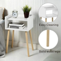 White Bedside Table Nightstand Tall Wooden Side Table With Pinewood Legs And Shelf Small Modern Storage Stand H60Xl40Xw30Cm - thumbnail 5