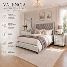 Rexwood Valencia Mirrored Bedside Table 3 Drawers -Crushed Diamond Finish - thumbnail 3
