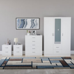 Lassic Vida Designs Riano 4 Piece Bedroom Set (2 Drawer Bedside Chest, 5 Drawer Chest, 3 Door 2 Drawer Mirrored Wardrobe), White - thumbnail 7