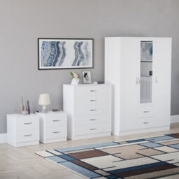 Lassic Vida Designs Riano 4 Piece Bedroom Set (2 Drawer Bedside Chest, 5 Drawer Chest, 3 Door 2 Drawer Mirrored Wardrobe), White - thumbnail 6