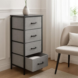 Chest Of Drawers With 4 Fabric Drawers Wood Top And Metal Frame Freestanding Drawer Unit Bedroom Or Hallway Black Top - thumbnail 7