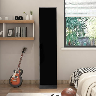 Reflect 1 Door High Gloss Wardrobe - Black, Durable Melamine Finish - Modern Bedroom Storage - Single Door Wardrobe - image 1