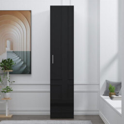 Reflect 1 Door High Gloss Wardrobe - Black, Durable Melamine Finish - Modern Bedroom Storage - Single Door Wardrobe - thumbnail 3