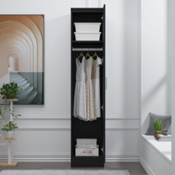 Reflect 1 Door High Gloss Wardrobe - Black, Durable Melamine Finish - Modern Bedroom Storage - Single Door Wardrobe - thumbnail 4
