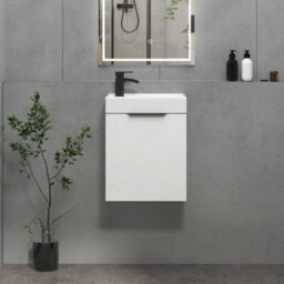 Royal Bathrooms Royal Bathroom Como 400mm Wall Hung Cloakroom Vanity Unit Ceramic Basin Sink 1 Door Cabinet Gloss White With Matt Black Handle - thumbnail 1