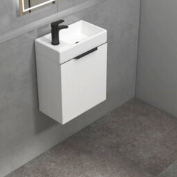 Royal Bathrooms Royal Bathroom Como 400mm Wall Hung Cloakroom Vanity Unit Ceramic Basin Sink 1 Door Cabinet Gloss White With Matt Black Handle - thumbnail 6