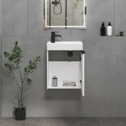 Royal Bathrooms Royal Bathroom Como 400mm Wall Hung Cloakroom Vanity Unit Ceramic Basin Sink 1 Door Cabinet Gloss White With Matt Black Handle - thumbnail 5