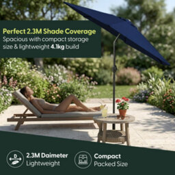 Keplin 2.3M Tilting Parasol Umbrella With Crank & Tilt, Steel Frame Sun Shade With Cover, 180G Uv-Resistant Polyester, Navy Blue - thumbnail 6