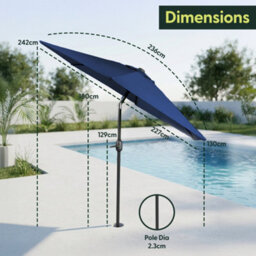 Keplin 2.3M Tilting Parasol Umbrella With Crank & Tilt, Steel Frame Sun Shade With Cover, 180G Uv-Resistant Polyester, Navy Blue - thumbnail 9