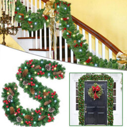 Amorly 9Ft Battery Operated Christmas Garland With Lights, Artificial Greenery Garland With Pine Cones Red Berries, Holiday Ornament - thumbnail 1