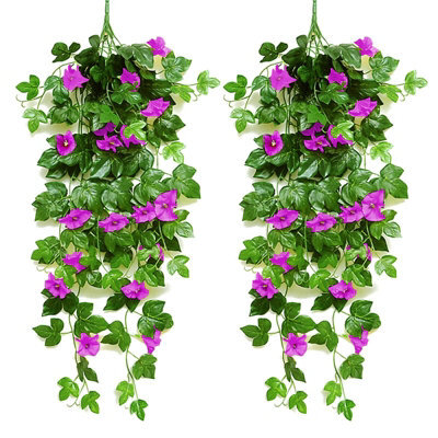 Artificial Wisteria Vine Artificial Plants Fake Flowers Hanging Plant Wall Home Balcony For Decoration 90Cm (Purple - image 1