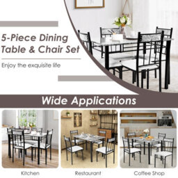Costway 5 Pcs Dining Set Modern Kitchen Table W/ Marble Top & 4 Padded Chairs - thumbnail 9