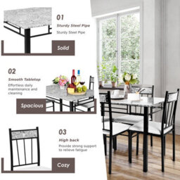 Costway 5 Pcs Dining Set Modern Kitchen Table W/ Marble Top & 4 Padded Chairs - thumbnail 8