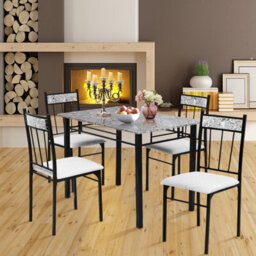 Costway 5 Pcs Dining Set Modern Kitchen Table W/ Marble Top & 4 Padded Chairs - thumbnail 5