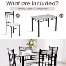 Costway 5 Pcs Dining Set Modern Kitchen Table W/ Marble Top & 4 Padded Chairs - thumbnail 6