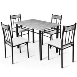 Costway 5 Pcs Dining Set Modern Kitchen Table W/ Marble Top & 4 Padded Chairs - thumbnail 1