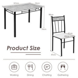 Costway 5 Pcs Dining Set Modern Kitchen Table W/ Marble Top & 4 Padded Chairs - thumbnail 2