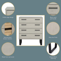 Core Products Grey Waxed 4 Drawer Chest Of Drawers, H90.3Cm X W76.5Cm X D39.5Cm - thumbnail 7