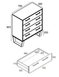 Core Products Grey Waxed 4 Drawer Chest Of Drawers, H90.3Cm X W76.5Cm X D39.5Cm - thumbnail 5