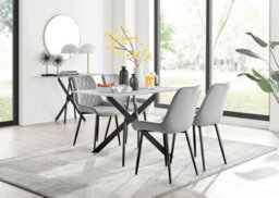 Furniturebox Uk Leonardo White Glass Marble Effect Black Leg Table & 4 Grey Pesaro Black Leg Chairs - thumbnail 1