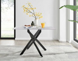 Furniturebox Uk Leonardo White Glass Marble Effect Black Leg Table & 4 Grey Pesaro Black Leg Chairs - thumbnail 3