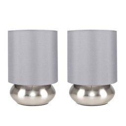 Valuelights Pair Of - Chrome Touch Table Lamps With Grey Shades - Complete With 5W Led Dimmable Candle Bulbs 3000K Warm White - thumbnail 2