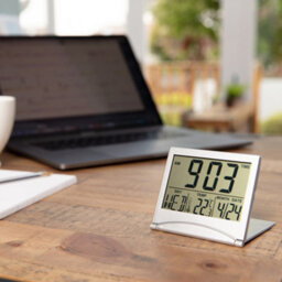 Desk Top Clock Silver Digital Lcd Temperature Alarm New Office Day Clock - thumbnail 5